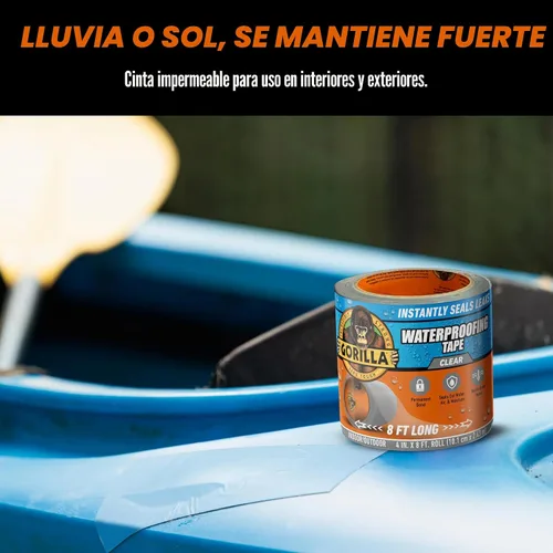Vista 5 de Gorilla Cinta de parche y sellado impermeable, cinta transparente, 4 pulgadas x 8 pies (paquete de 4) - sello permanente resistente a la intemperie