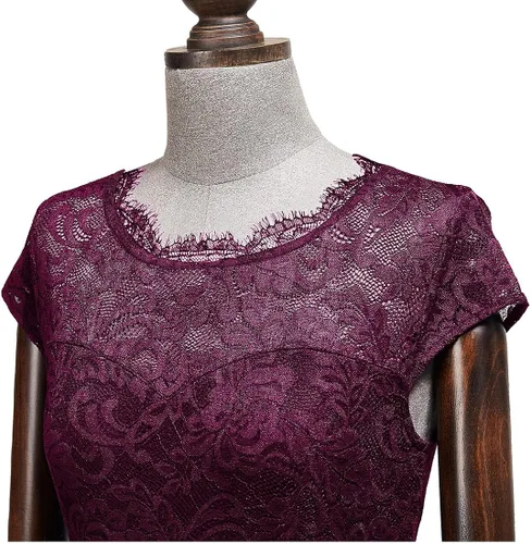 Vista 8 de MISSMAY Vestido de fiesta formal de gasa con volantes y encaje vintage para mujer