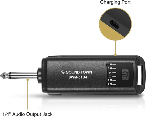 Vista 3 de Sound Town Sistema de micrófono inalámbrico recargable de 2.4 GHz con 4 micrófonos de mano, mini receptor portátil de 1/4 pulgadas, ecualizador