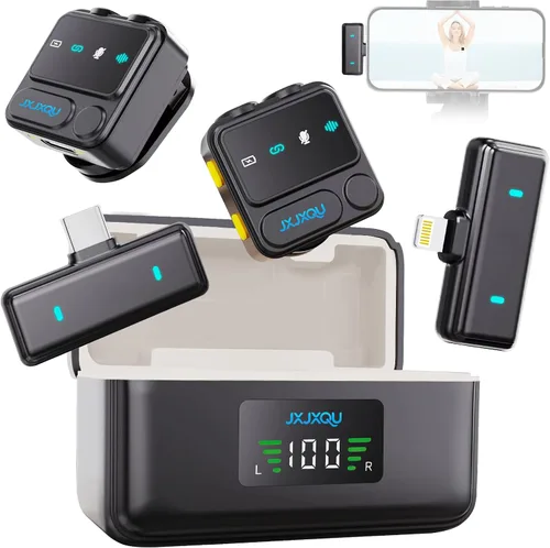 Vista 9 de Micrófono Lavalier inalámbrico para iPhone: micrófono JXJXQU con reducción de ruido inteligente, efecto de reverberación, batería de 30 H+, diseño