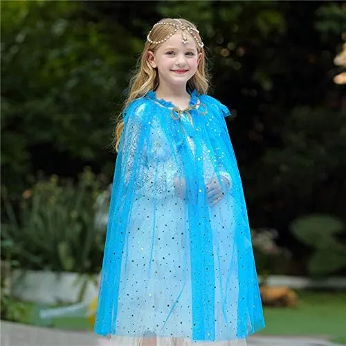 Vista 3 de Capa de capa para niñas princesa brillante para Halloween Navidad cumpleaños azul