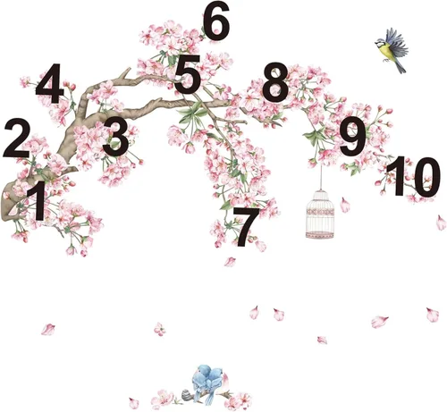 Vista 5 de decalmile Pegatinas de pared con diseño de ramas de cerezo en flor rosa