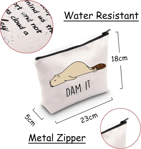 Vista 2 de JXGZSO Bolsa de cosméticos de castor divertido Beaver Lover, regalo para amantes del roedor, bolsa de maquillaje, Con la leyenda "Dam It