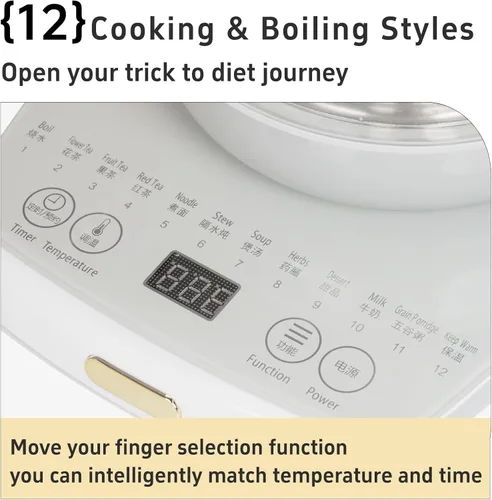 Vista 2 de Olla de salud, oficina, hogar, hervidor eléctrico con infusor, control de temperatura, 12 procedimientos funcionales para frutas, té y café