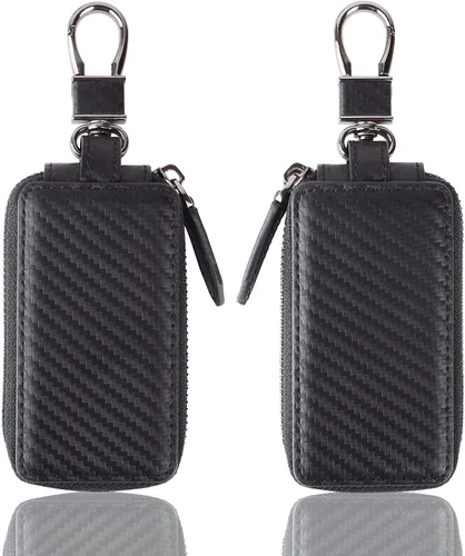 Vista 2 de VISOUL Funda de cuero para llavero de automóvil para hombres y mujeres, funda protectora de llavero inteligente con gancho de metal y llavero