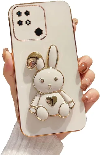Vista 23 de Funda con soporte de conejo de corazón para Xiaomi Redmi A1, galvanizado suave TPU protector delgado a prueba de golpes con lindo conejito soporte