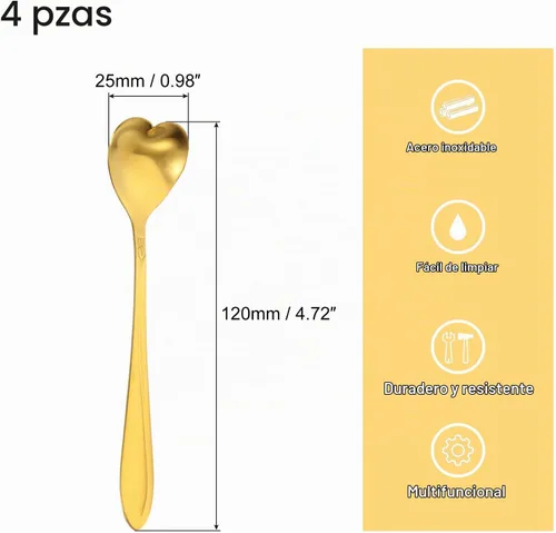 Vista 2 de uxcell 4 cucharas de flores de acero inoxidable con forma de corazón de 5 pulgadas, cuchara de café pequeña cucharadita de postre para pastel