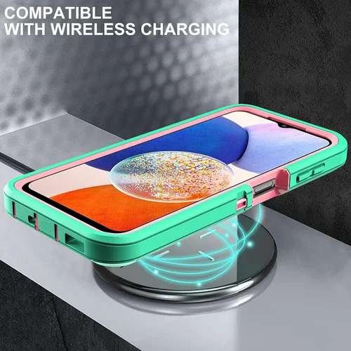 Vista 7 de Funda para Samsung Galaxy A14 5G, 3 en 1, protección resistente a prueba de golpes con 2 protectores de pantalla de vidrio templado, color azul Azul