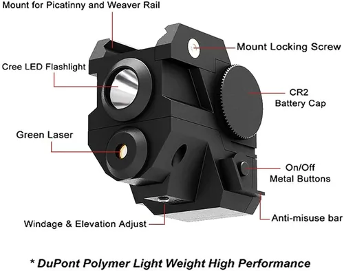 Vista 3 de USA Laspur Mini Tactical Sub Compact Rail Mount Laser Sight con luz LED CREE de alto lumen Combo integrado con luz estroboscópica