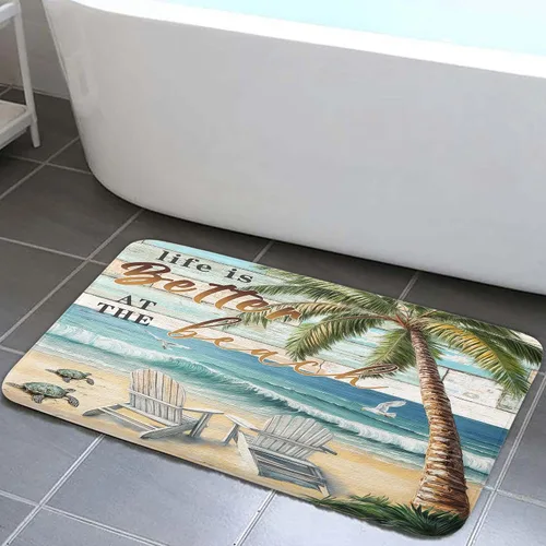 Vista 4 de Alfombra de baño de mediados de siglo, alfombra de baño estética abstracta geométrica de mediados de siglo, color verde azulado, retro, cuadrícula