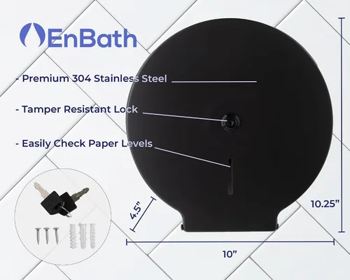 Vista 7 de EnBath - Dispensador de papel higiénico gigante, soporte de papel higiénico industrial, grado comercial, acero inoxidable, dispensador de baño