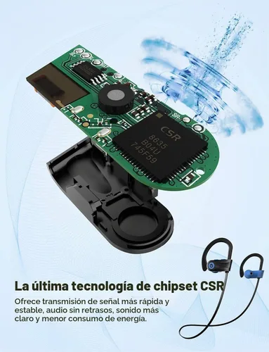 Vista 4 de Auriculares Bluetooth, auriculares deportivos inalámbricos Otium, impermeables IPX7 con micrófono, auriculares intraurales estéreo HD, funda Azul