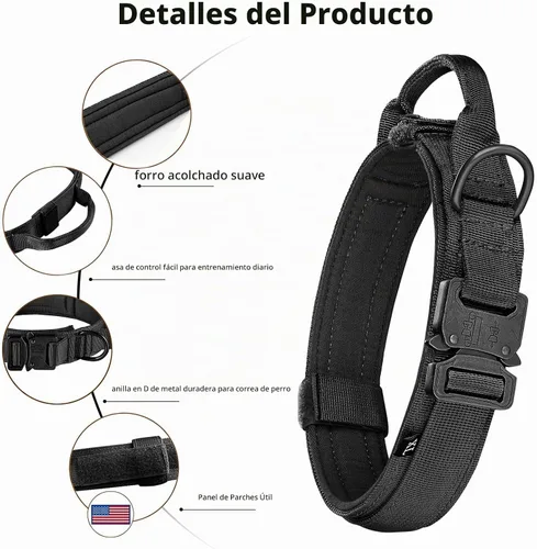 Vista 4 de DAGANXI - Collar táctico para perro, collar ajustable de nailon para adiestramiento con asa de control y hebilla, para perros medianos y grandes