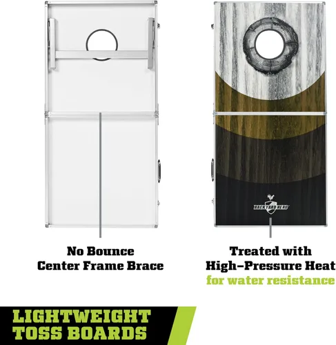 Vista 3 de Backyard Hero Juego de Cornhole de 4 x 2 pies con tablas resistentes al agua y marco de aluminio, 8 bolsas de frijoles ACA y diseño plegable