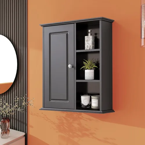 Vista 10 de Armario de pared de baño sobre el inodoro, armario de almacenamiento montado en la pared, gabinetes de madera para medicamentos para baño, Negro