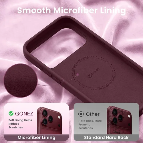 Vista 5 de GONEZ Funda magnética para iPhone 17 Pro, compatible con MagSafe, forro de microfibra antiarañazos y protector de pantalla, control de cámara
