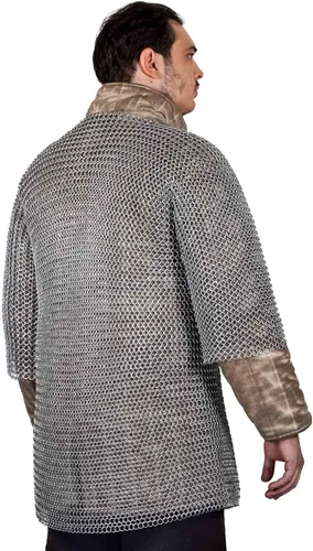 Vista 5 de Lord of Battles Media manga medieval camisa de alambre de acero anillos redondos a tope armadura de malla para recreaciones históricas LARP