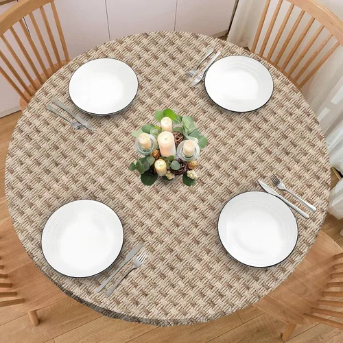 Vista 15 de Mantel redondo de tela ajustable de 42 pulgadas con bordes elásticos, impermeable, a prueba de aceite, lavable, para mesa de patio