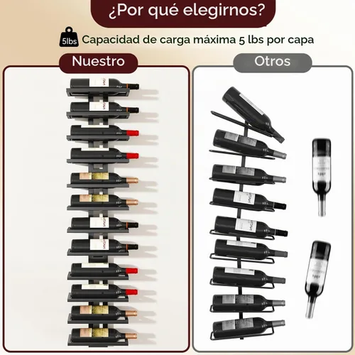 Vista 9 de IBUYKE Estante de vino montado en la pared 12 botellas,Estante de Negro