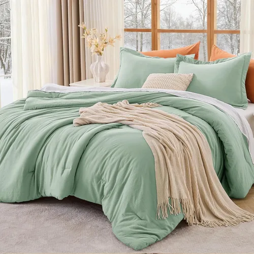 Vista 51 de MUXHOMO Juego de edredón beige tamaño individual/individual XL, ropa de cama alternativa ultrasuave para todas las estaciones. El juego de cama