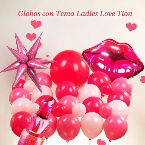 Vista 4 de Kit de arco de guirnalda de globos rosa y rojo, 108 piezas con globos de labios de estrella de aluminio para niñas, mujeres, cumpleaños, día