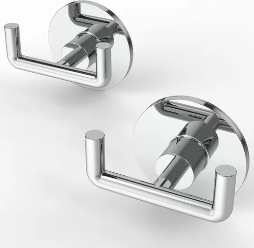 Vista 7 de Ruacq Gancho doble adhesivo para toallas, base redonda cromada, bata de baño, soporte para toallas de mano, acero inoxidable y aleación de zinc