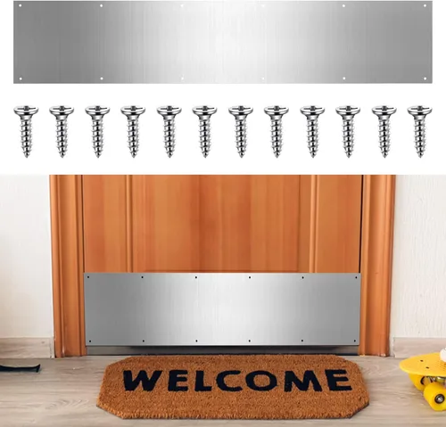 Vista 10 de Dunzy Placa protectora inferior de puerta con tornillos negros de grosor de aluminio satinado, placa de empuje de puerta de metal pulido