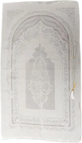 Vista 4 de Alfombra de oración musulmana y cuentas de oración con caja de regalo cilíndrica de diseño elegante, Janamaz, Sajadah, juego de regalos islámicos