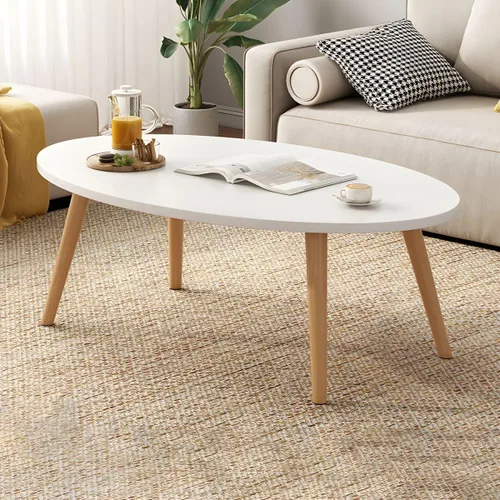 Vista 19 de Mesa de centro individual de madera, mesa de café, mesa de cóctel, mesa de centro de apartamento, sofá, mesa lateral ovalada, patas de madera, mesa