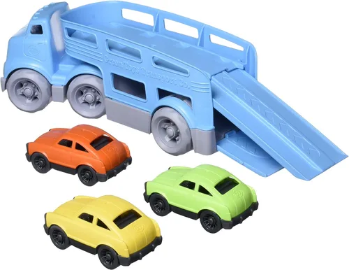 Vista 2 de Green Toys Portacoches, Azul CB - Juego de simulación, habilidades motoras, vehículos de juguete para niños. Sin BPA, ftalatos, PVC. Apto