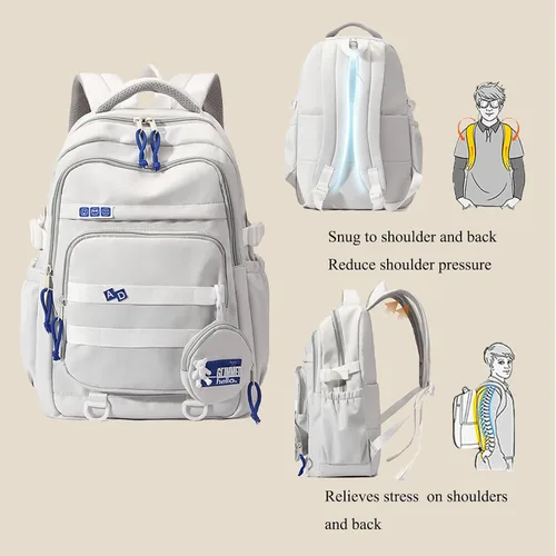 Vista 4 de YJMKOI Mochila para niños y niñas, para escuela media, escuela primaria, mochila estética para adolescentes y niños, A-Negro, Classic