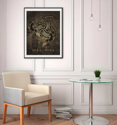 Vista 2 de QAZWSX Kit de pintura de diamante 5D para adultos y niños, cuervo vikingo redondo, taladro completo, kit de arte de diamantes para decoración