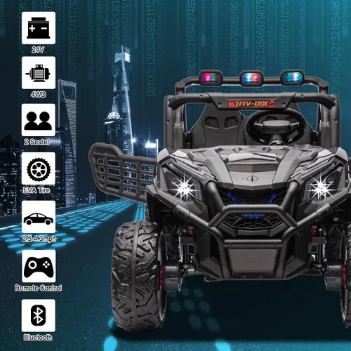 Vista 4 de FINITO Juguetes de paseo de 24 V para niños grandes, camión volquete eléctrico y pala extra, auto de juguete eléctrico para niños, auto de juguete