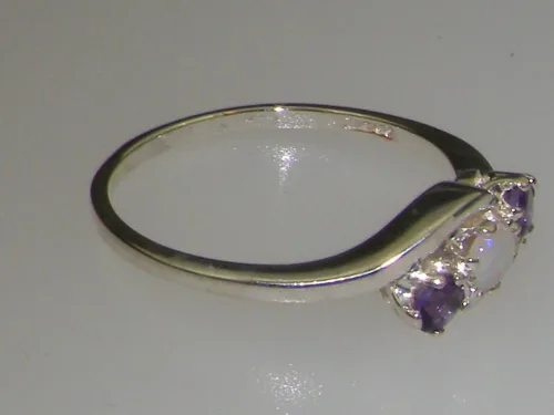 Vista 4 de LetsBuyGold Anillo de plata de ley 925 con ópalo auténtico y amatista para mujer