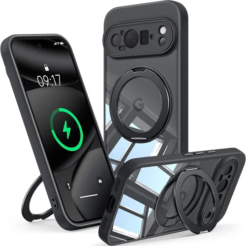 Vista 9 de 【Soporte magnético giratorio de 360°】 Funda para Google Pixel 8A 【Compatible con MagSafe y Pixelsnap】 Funda con soporte de anillo 【Transparente sin
