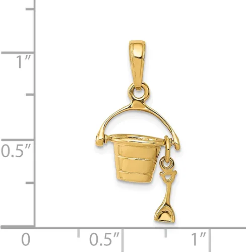 Vista 4 de Cubo de playa 3-D de oro amarillo sólido de 14 k con colgante de pala (0.472 in x 0.827 in), Oro, 0