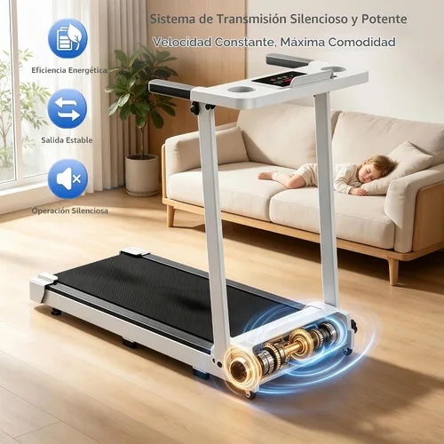 Vista 6 de Walking Pad Treadmill with 8% Incline & Handle Bar, Portable Under Desk Treadmill for Home Office, Compact Foldable Treadmill Quiet Anti-Slip Blanco