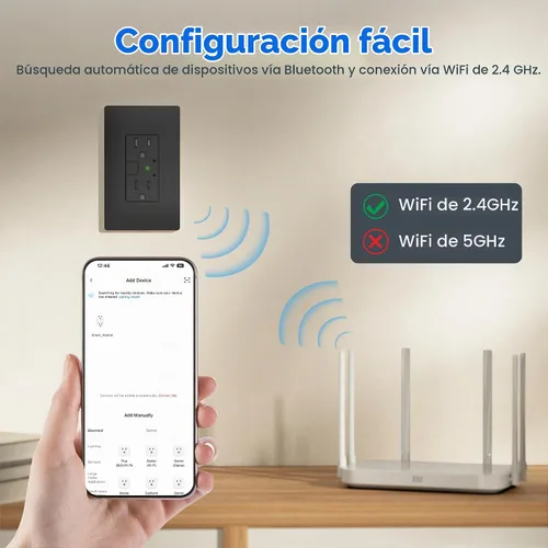 Vista 2 de TOPELER Enchufe Eléctrico Inteligente Negro, Enchufe Wi-Fi Inteligente con Control Individual, Receptáculo de 15Amp con Control Remoto, Compatible