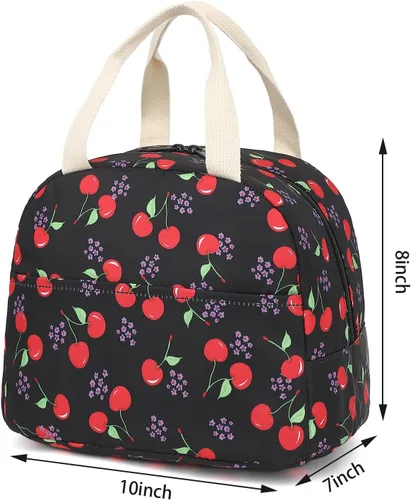 Vista 5 de Bolsa de almuerzo para mujeres, reutilizable, aislada, para el trabajo, escuela, picnic, playa (cereza)