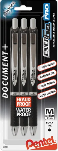 Vista 11 de Pentel EnerGel PRO - Bolígrafo de gel permanente, (0.028 in), línea media, archivador y resistente al agua, tinta negra, paquete de 2