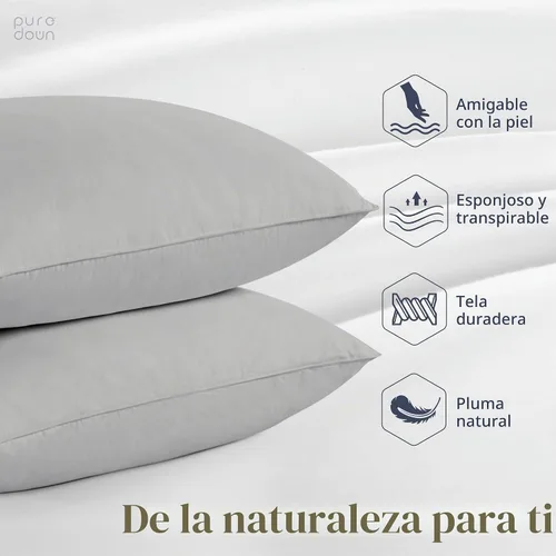 Vista 2 de puredown - Juego de 2 almohadas de plumas de ganso, tamaño estándar, colección de calidad de hotel, con funda de 100% algodón, color gris 2-Gris