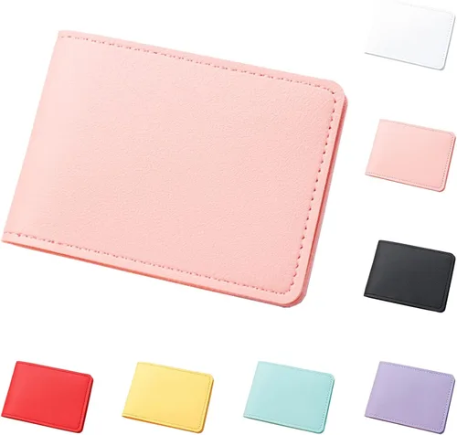 Vista 4 de MOLayys Plus - Funda de cuero para monedas, cartera corta de moda, color sólido, ranuras para tarjetas, cartera delgada para hombre, Amarillo