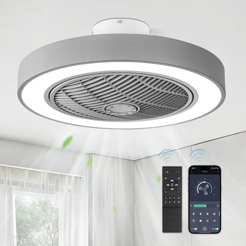 Vista 13 de LEDIARY Ventiladores de techo de perfil bajo de 20 pulgadas con luces, ventilador de techo sin aspas LED, ventilador de techo cerrado de montaje