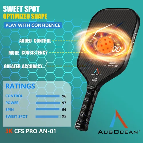 Vista 4 de Pala de Pickleball, Palas de Pickleball - Superficie de Fibra de Carbono Cruda 3K con Gran Rugosidad y Giro, Raqueta de Pickleball T700