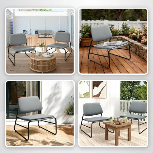 Vista 5 de DAICO Silla decorativa moderna sin brazos, cómoda silla lateral tapizada con marco de metal para sala de estar, dormitorio, balcón, jardín, lino