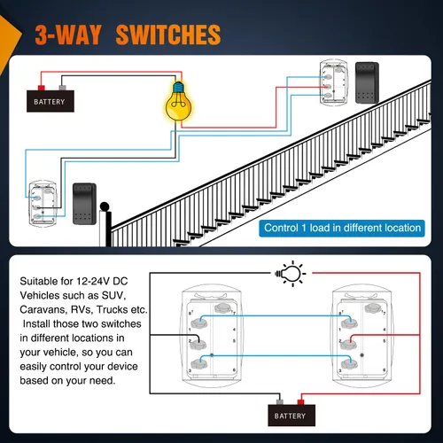 Vista 3 de Nilight Interruptor de 3 vías de encendido y apagado, control de palanca basculante, una sola carga desde dos ubicaciones separadas, interruptores