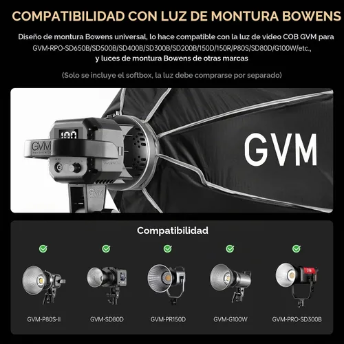 Vista 6 de GVM Great Video Maker Lighting Soft Boxes Bowens Mount con rejilla de nido de abeja, caja de luz ligera para paraguas plegable con bolsa