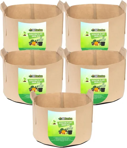 Vista 15 de 247Garden Paquete de 5 Macetas/Bolsas de Cultivo de Tela de Aireación de 1 Galón para Plantas con Asas (260 GSM, Negro, 6H x 7D)
