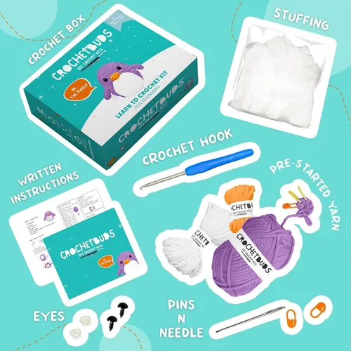 Vista 7 de Penguin Crochet Kit for Beginners & Adults (Purple) – DIY Yarn Craft for Couples, Teens & Animal Lovers Complete Kit w/Hook, Pattern, Step-by-Step