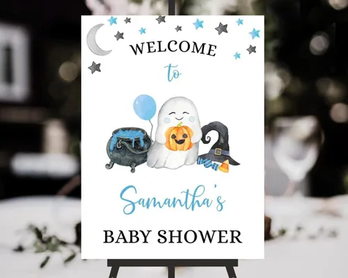 Vista 22 de Personalized Halloween Baby Shower Welcome Sign, A Little Boo Baby Shower Welcome Sign, Pumpkin Decorations,girl, Halloween Decor 12" X 18" (Small)
